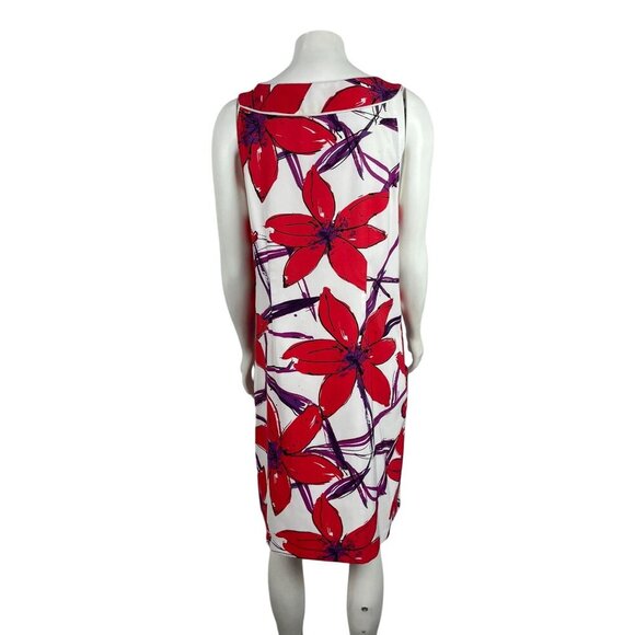 NEW Signature by Sangria Sheath Dress 12 Sleeveless Red White Floral Tropical - Picture 3 of 7